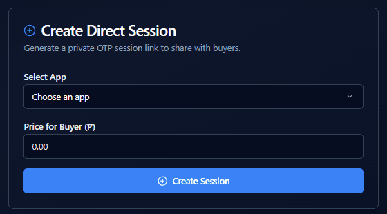 Agent creating a direct session with app selection and price setting