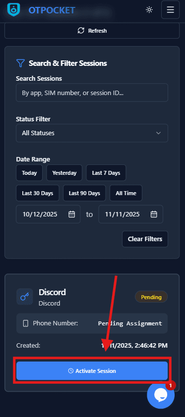 Activate session button