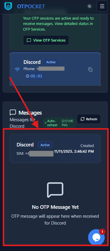 Where OTP messages appear