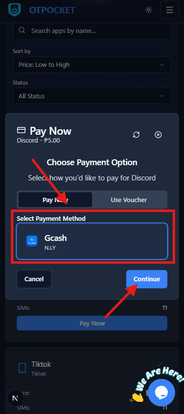 Select method and confirm